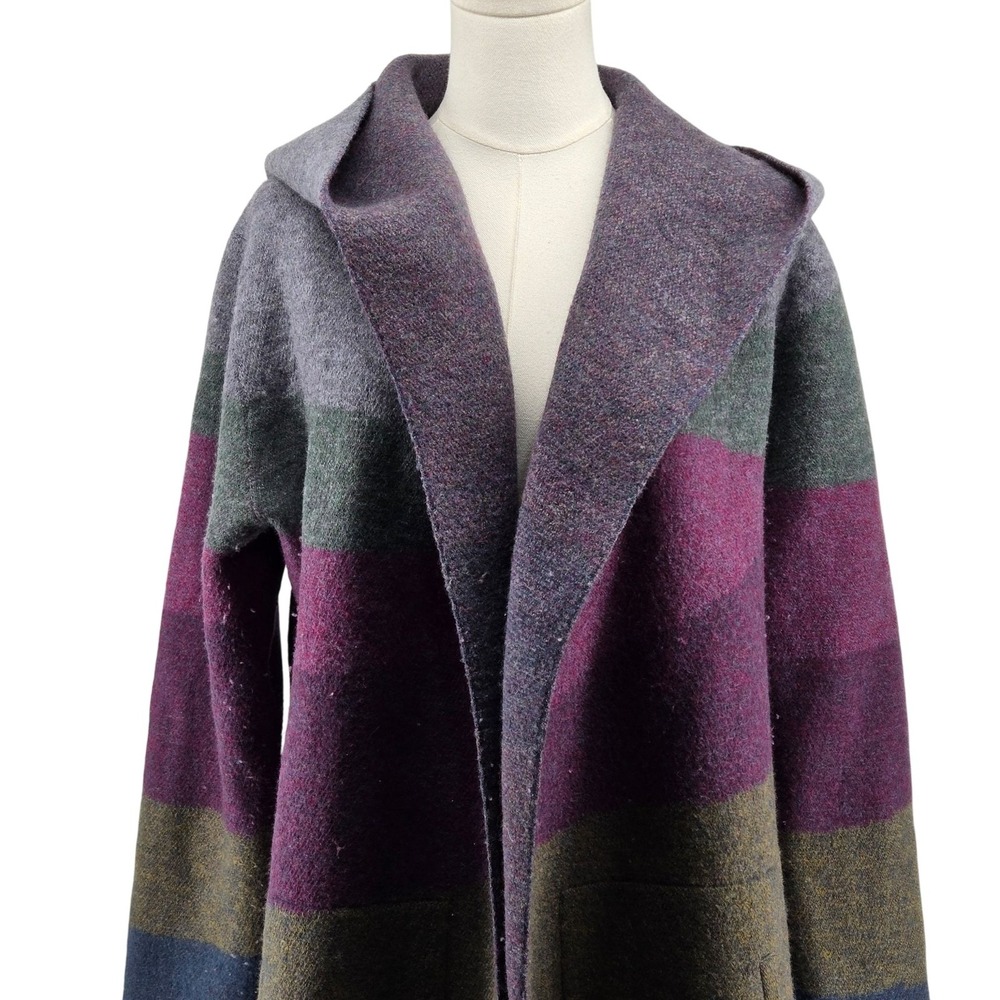 Toad&Co Coatigan Womens L Multicolor Hooded Tweed Overcoat Open Pockets